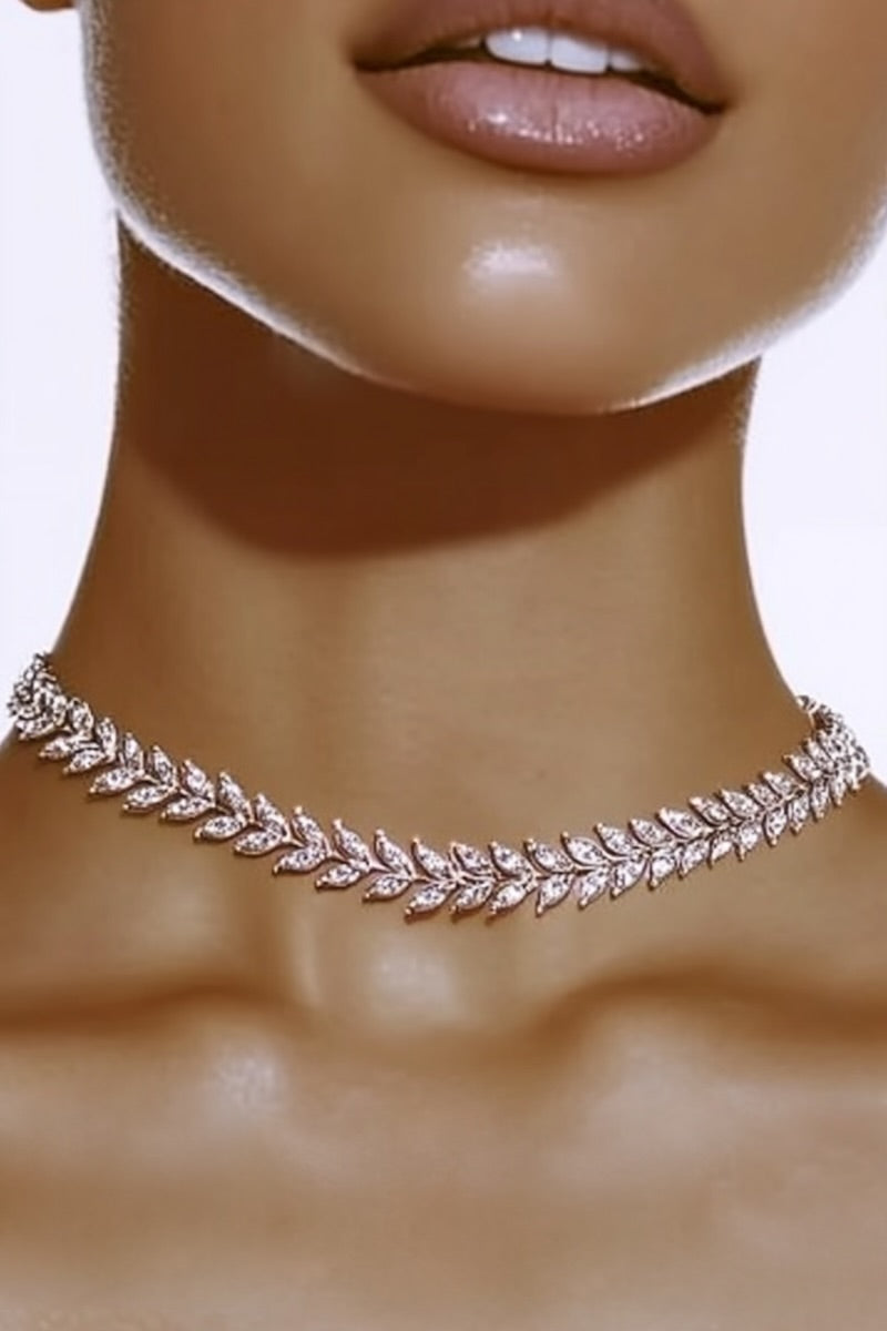 Icy Pink Elegant Crystal Leaves Choker