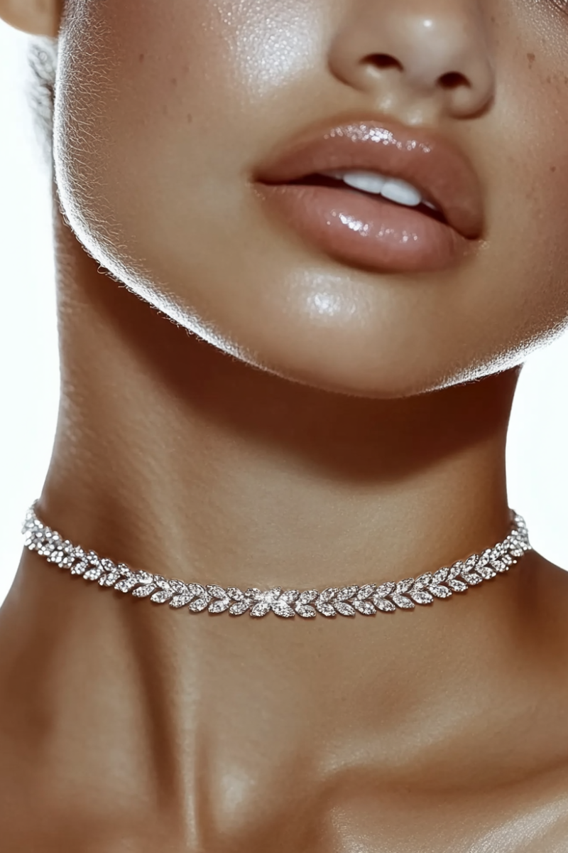 Icy Crystal Elegant Leaves Choker