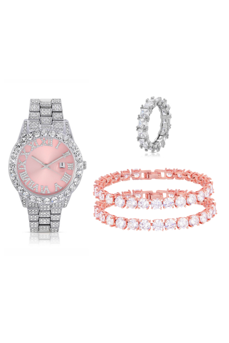 Sweet Silver & Pink Diamond Set