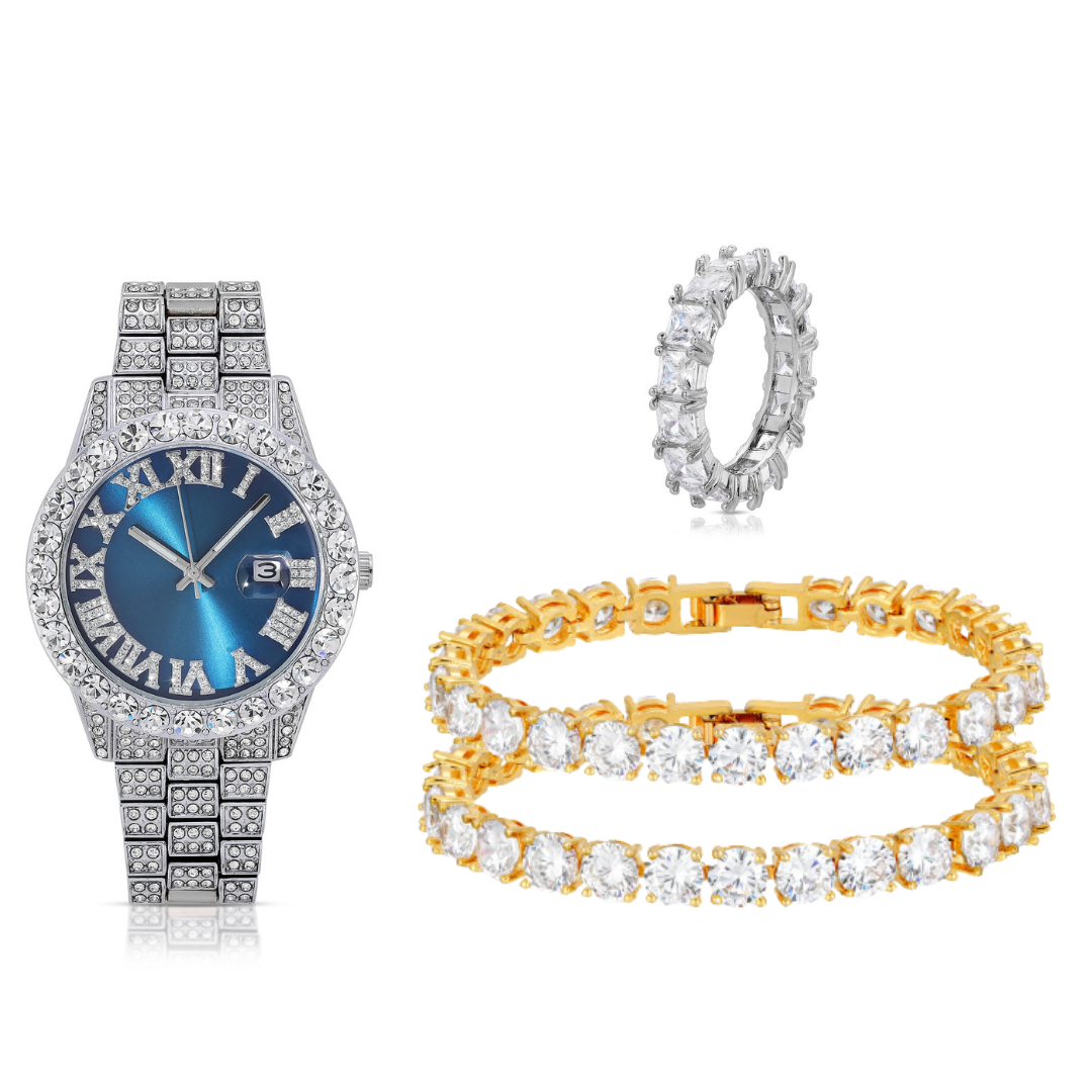 Sweet Blue Watch & Gold Diamond Set