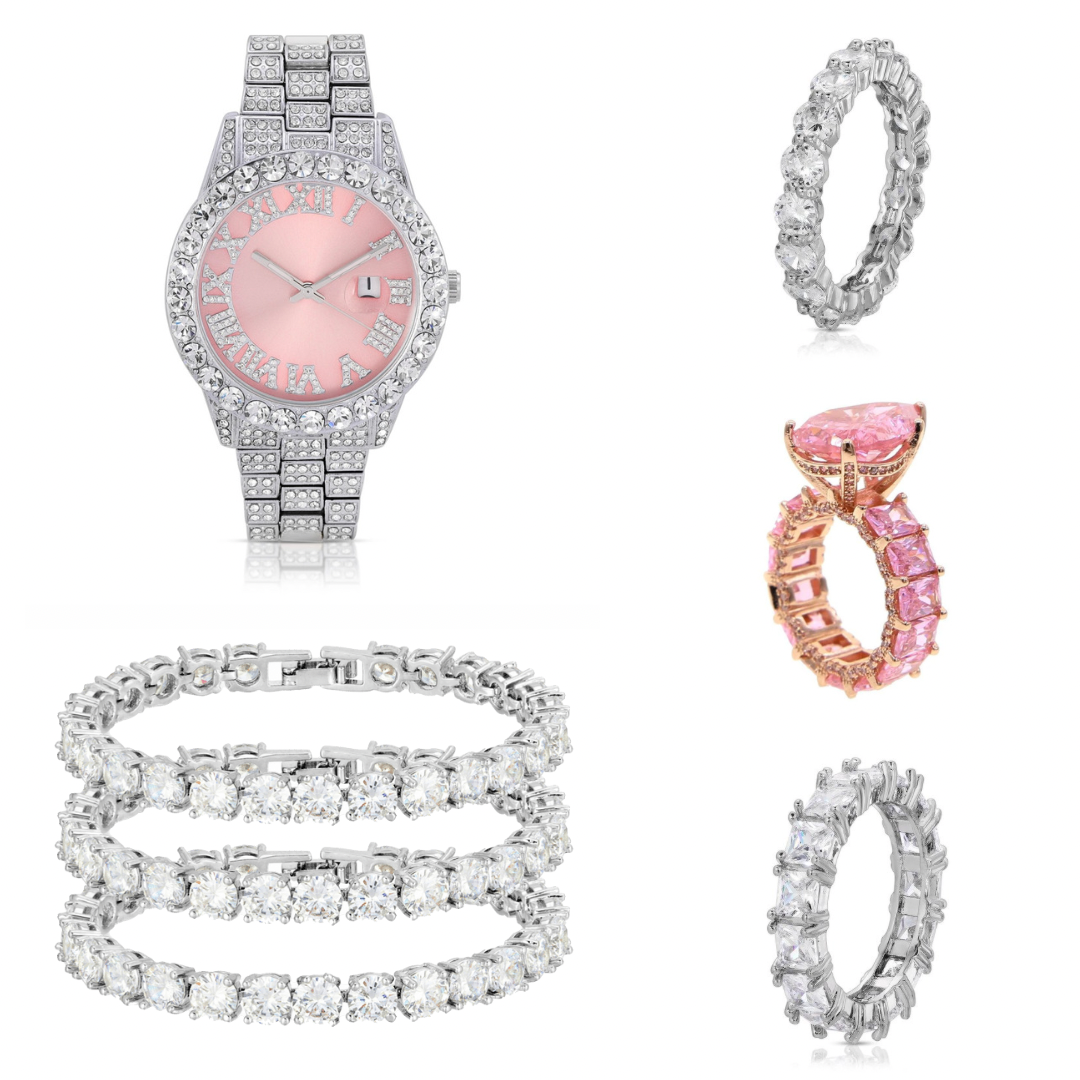 Sweet Ice Jewelry Pink Diamond Effect Set