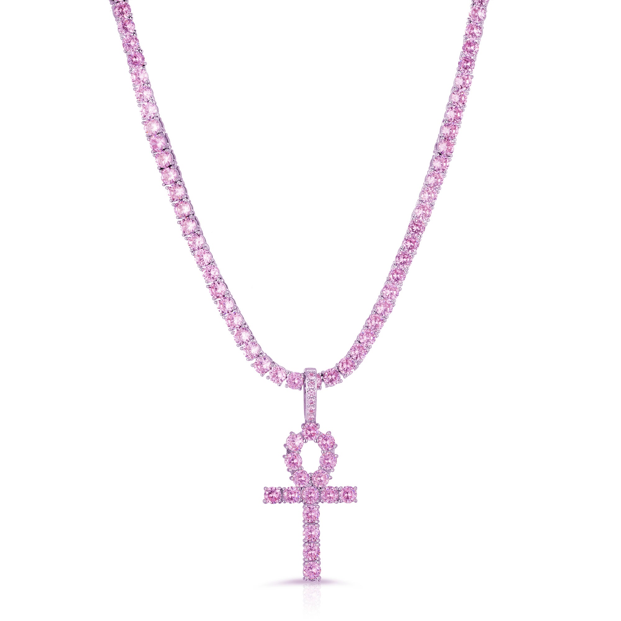 Iced Pink Ankh Necklace