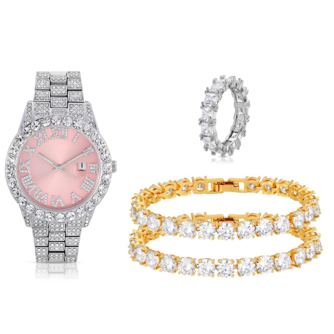 Sweet Pink Watch & Gold Diamond Set