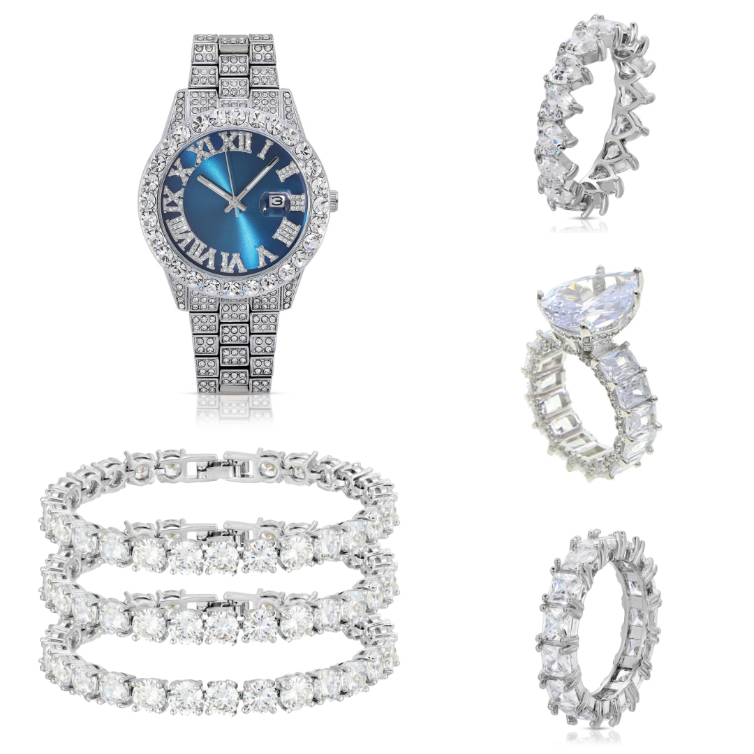 The Special Silver Blue Face Watch & Classic Ice Ice Baby Bracelets