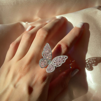 Sweet Ice Pink Butterfly Ring
