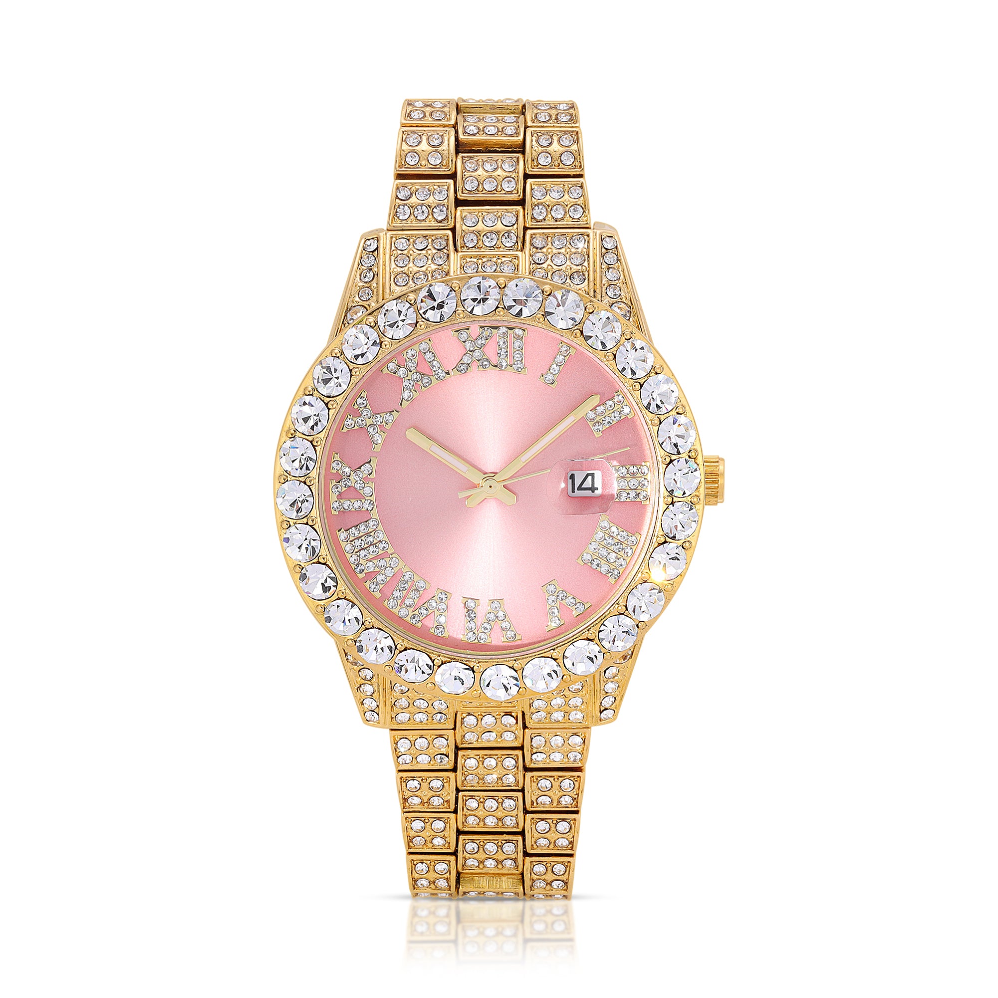 Iced Out Golden Pink Face Watch